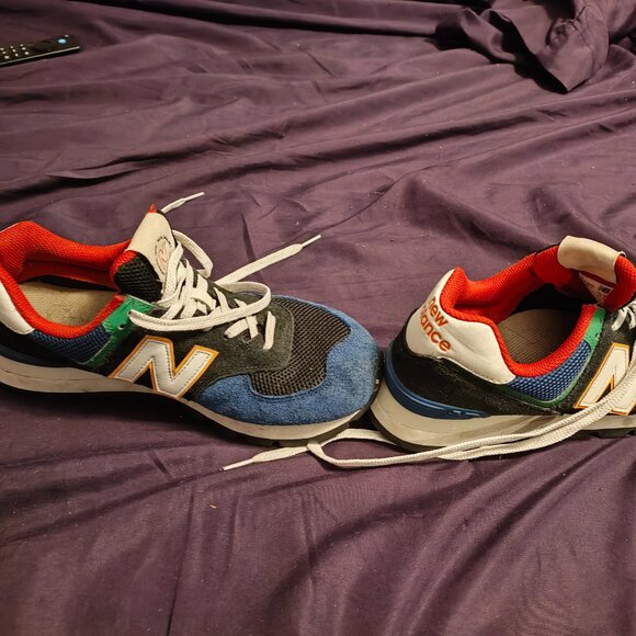 Men 8.5 Black, Blue, Green, Red, and White New Balance 574 running shoes - Picture 2 of 6